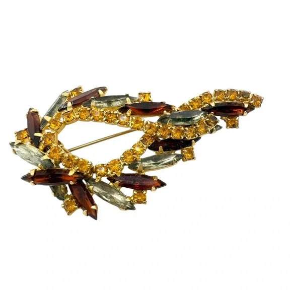 Vintage D&E Juliana Gold, Crimson, Amber, and Gray Crystal Brooch - Picture 4 of 7